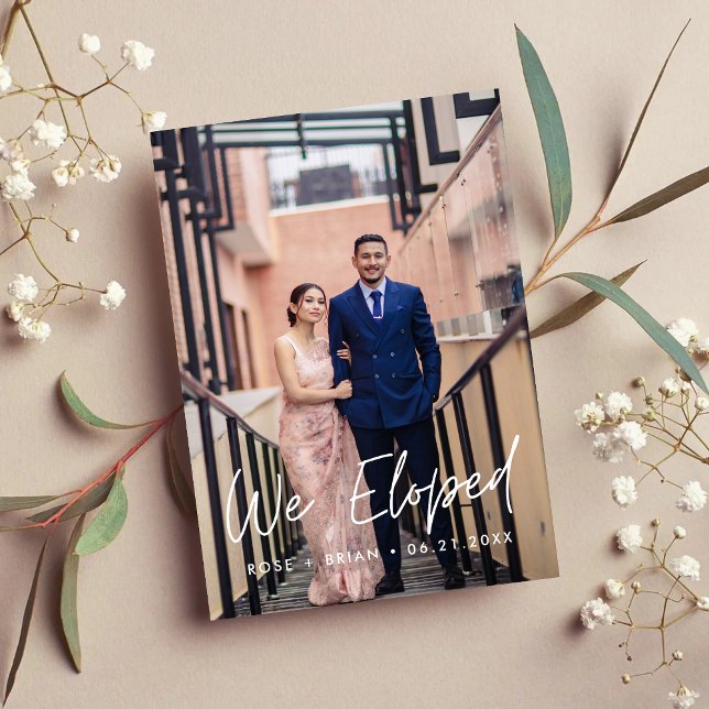 We Eloped Minimalistic Script Custom Wedding Photo Announcement (Creator Uploaded)