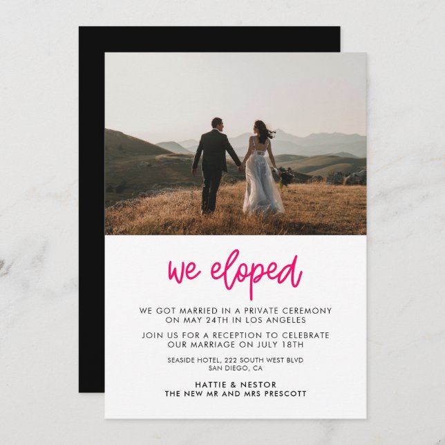We eloped Modern calligraphy photo announcement (Front/Back)