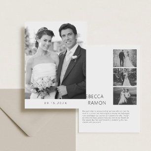 We Eloped Modern Minimalist Black and White Photo Announcement