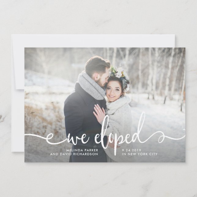 We Eloped | Modern Rustic Photo Announcement (Front)