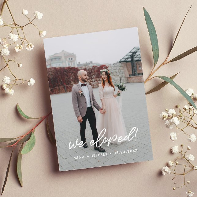 We eloped Modern wedding announcement photo card (Creator Uploaded)