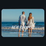 We Eloped Newlywed Married Wedding Announcement Magnet<br><div class="desc">For the newlywed's after their tying the knot these "we eloped" wedding announcement keepsake magnets are perfect. Simple modern design includes a photo template for your own photo. All the calligraphy and trendy text templates are there for your own information. Simply add your own photo and announce the big event....</div>
