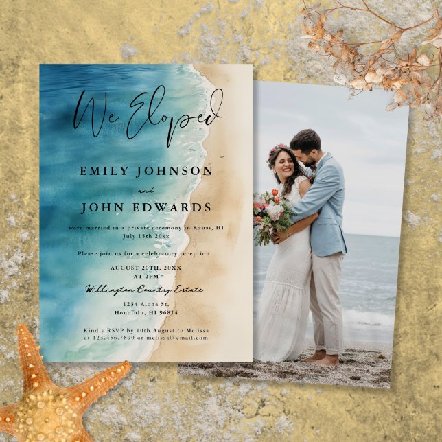 We Eloped Ocean Beach Elopement Wedding Photo Invitation (We Eloped Ocean Beach Elopement Wedding Photo Invitation)