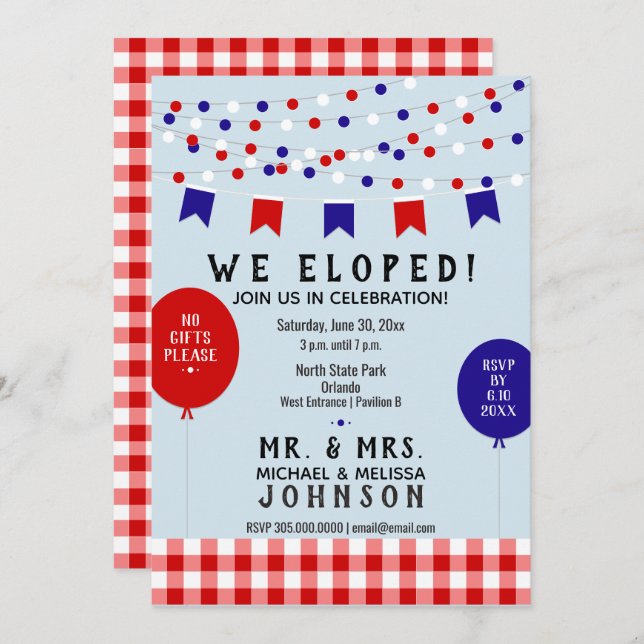We Eloped! Picnic Party BBQ Barbecue Wedding Invitation (Front/Back)