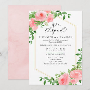 We Eloped Pink Floral Wedding Elopement Invitation