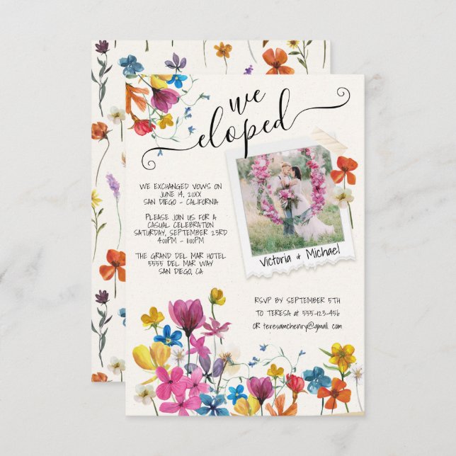 We Eloped Pressed Flowers Boho Announcement (Front/Back)