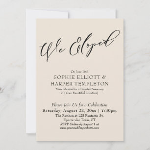 We Eloped, Pretty Elegant Simple Cream Celebration Invitation