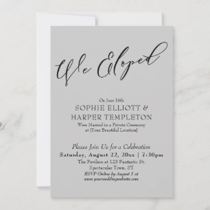 We Eloped, Pretty Elegant Simple Grey Celebration Invitation