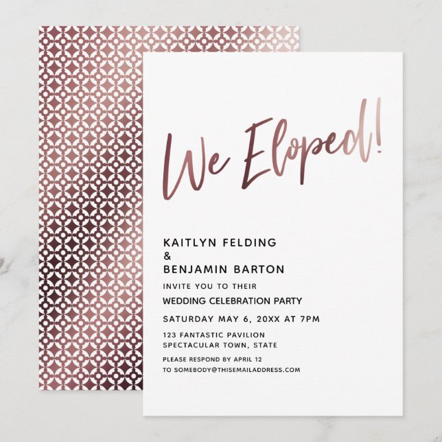 We Eloped! Rose Gold Wedding Reception Invitation (Front/Back)