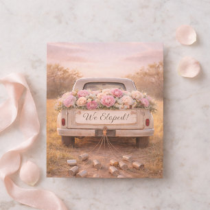 We Eloped Rustic White Vintage Truck Pink Floral Postcard