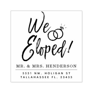 We Eloped Script   Personalised Rubber Stamp