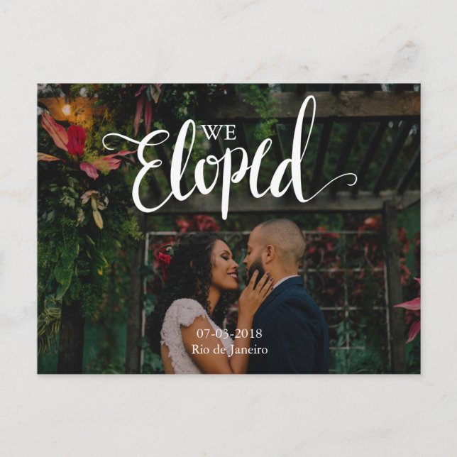 We Eloped Simple Marriage Announcement Postcard (Front)