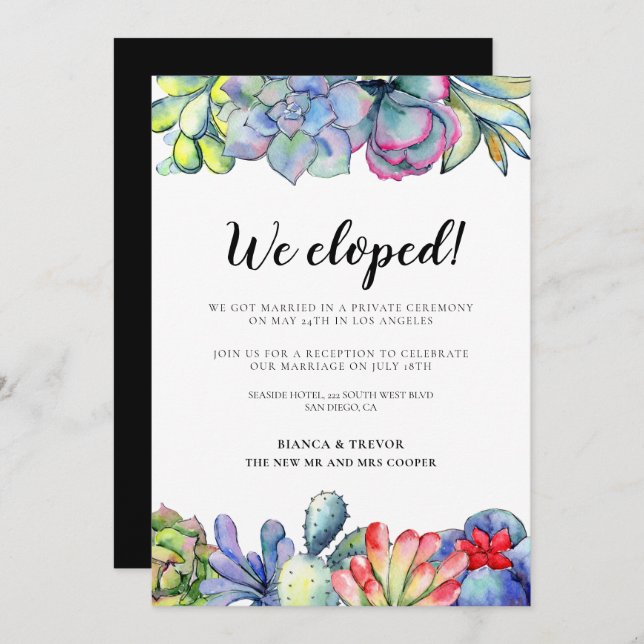 We eloped! Succulent cactus wedding announcement (Front/Back)