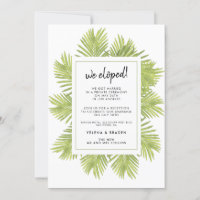 We eloped Tropical palm tree wedding announcement