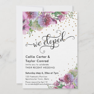 We Eloped Typography, Wildflower, Gold Confetti Invitation