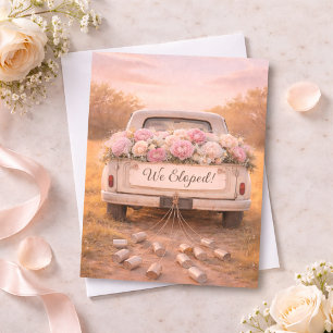 We Eloped Vintage Truck Blush Floral Wedding Announcement