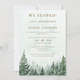 We Eloped Watercolor Pine Forest Elopement Wedding Invitation