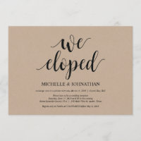 We eloped, Wedding Elopement Reception Invites