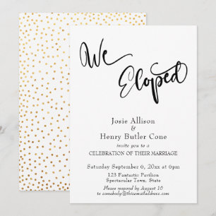 We Eloped Wedding Reception, Gold Confetti Invitation