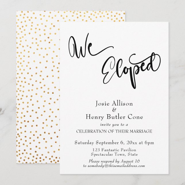 We Eloped Wedding Reception, Gold Confetti Invitation (Front/Back)