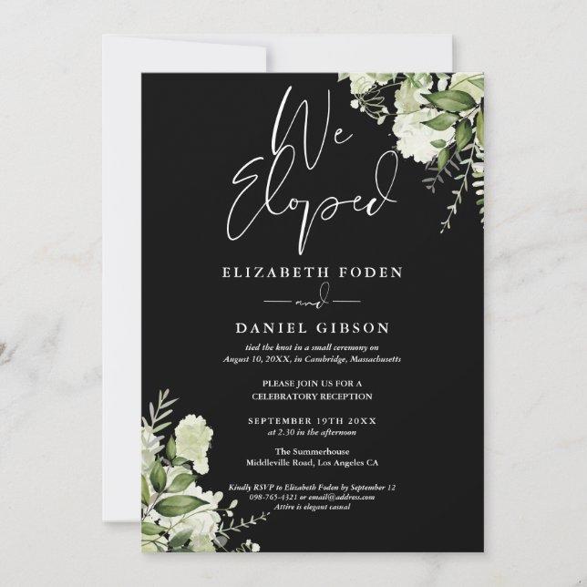 We Eloped Wedding Vows Greenery Party Invitation (Front)