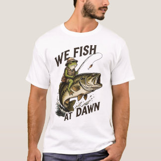 We Fish At Dawn Frog Art Vintage Bass Fishing T-Shirt