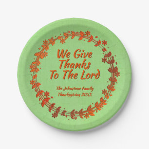 We Give Thanks To The Lord Wreath Name Small 7" Paper Plate
