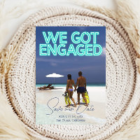 We Got Engaged Teal Neon Lights Photo