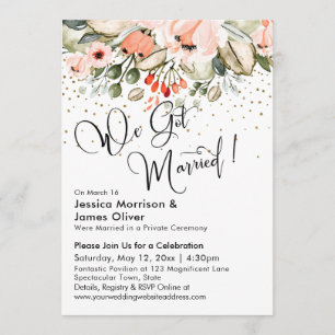We Got Married! Blush Florals & Gold Confetti Invitation