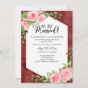 We Got Married Burgundy Floral Wedding Elopement Invitation