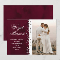 We Got Married Burgundy Silver Heart Photo