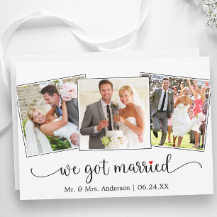 We Got Married Calligraphy Red Heart 3 Photo Announcement