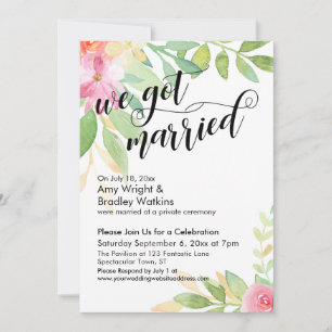 We Got Married Calligraphy Watercolor Flowers Invitation