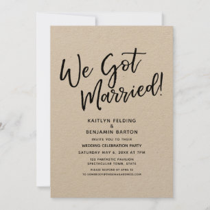 "We Got Married!" Casual Script Reception on Kraft Invitation