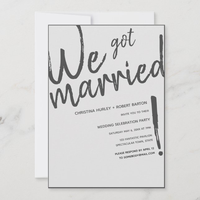 "We Got Married!" Casual Script Wedding Reception Invitation (Front)