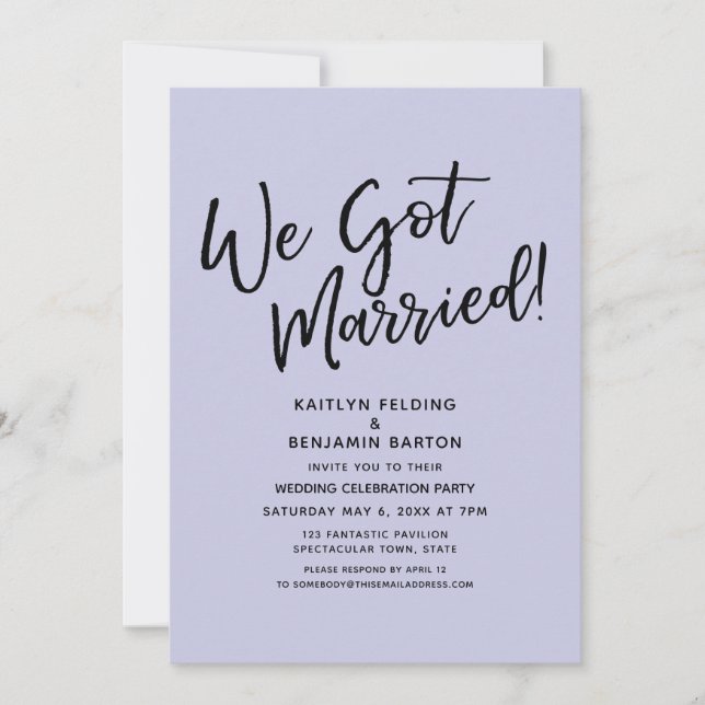 We Got Married! Casual Simple Lavender Reception Invitation (Front)