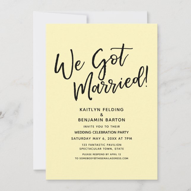 We Got Married Casual Simple Pale Yellow Reception Invitation (Front)