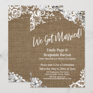 We Got Married Country Burlap Lace Lights Floral Invitation