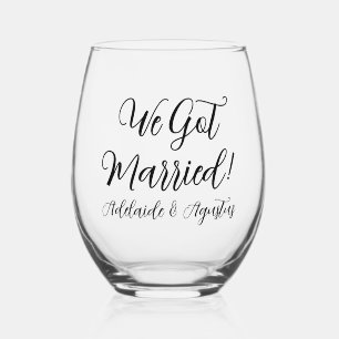 We Got Married Drinkware Set Stemless Wine Glass