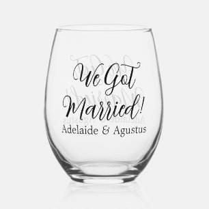 We Got Married Drinkware Set Stemless Wine Glass