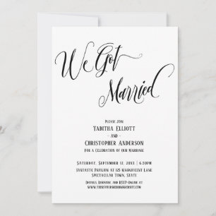 We Got Married Elaborate Script, Black and White Invitation