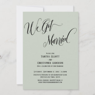 We Got Married Elaborate Script, Light Sage Green Invitation