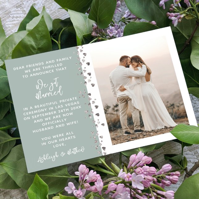 We Got Married Eucalyptus Silver Heart Photo Invitation (Creator Uploaded)