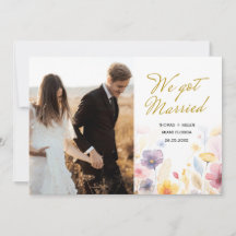 We got married floral wedding announcement card
