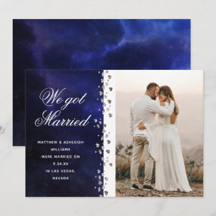 We Got Married Galaxy Silver Heart Photo Invitation