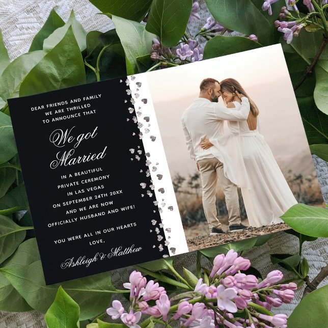 We Got Married Glitter Heart Photo Black And White Invitation (Creator Uploaded)