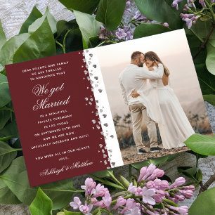 We Got Married Glitter Heart Photo Burgundy White Invitation