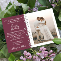 We Got Married Glitter Heart Photo Burgundy White