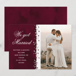 We Got Married Glitter Heart Photo Elopement Red Invitation