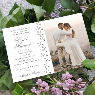 We Got Married Glitter Heart Photo Elopement White Invitation